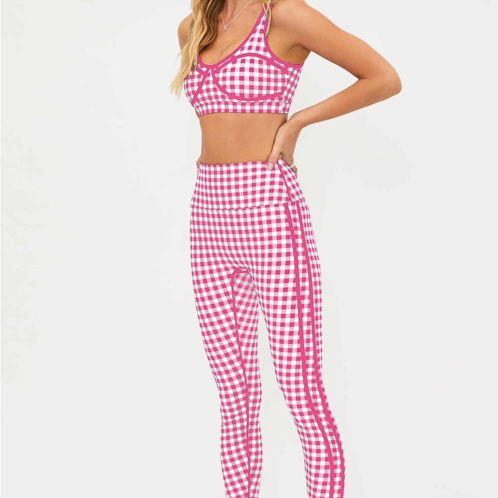 Beach Riot Pink and White Gingham Active Two-Piece Set